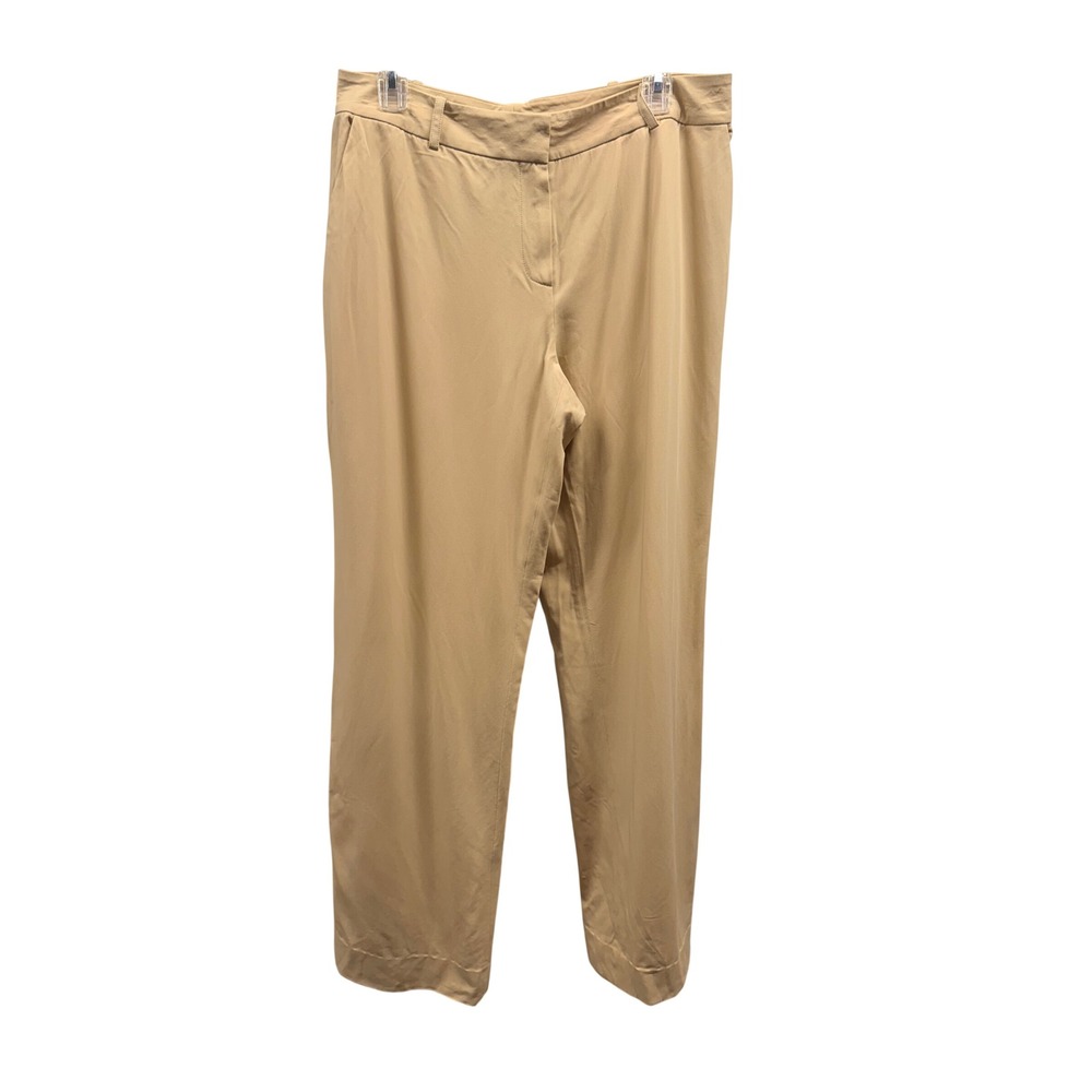 St John Collection Women's Tan Silk Blend Trousers High Rise Wide Leg Pants 12